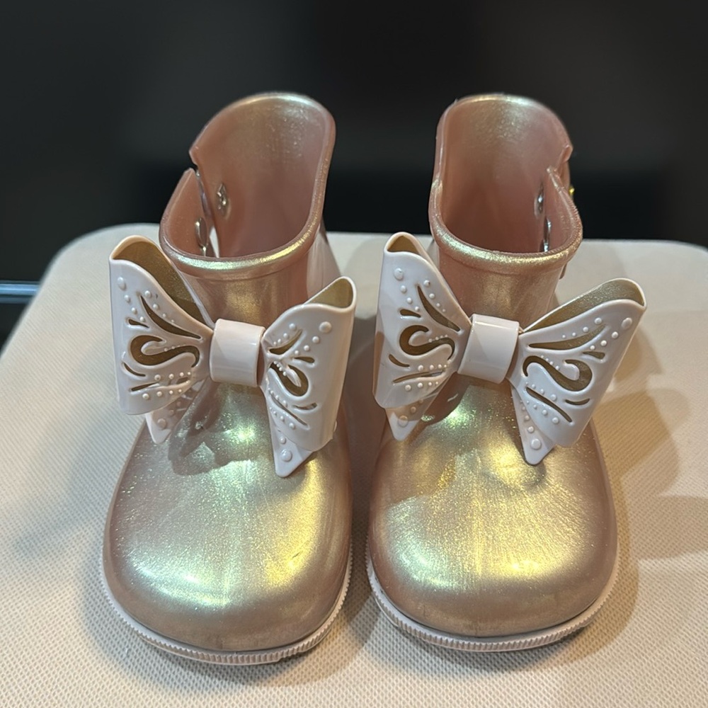 Rose gold butterfly rain boots